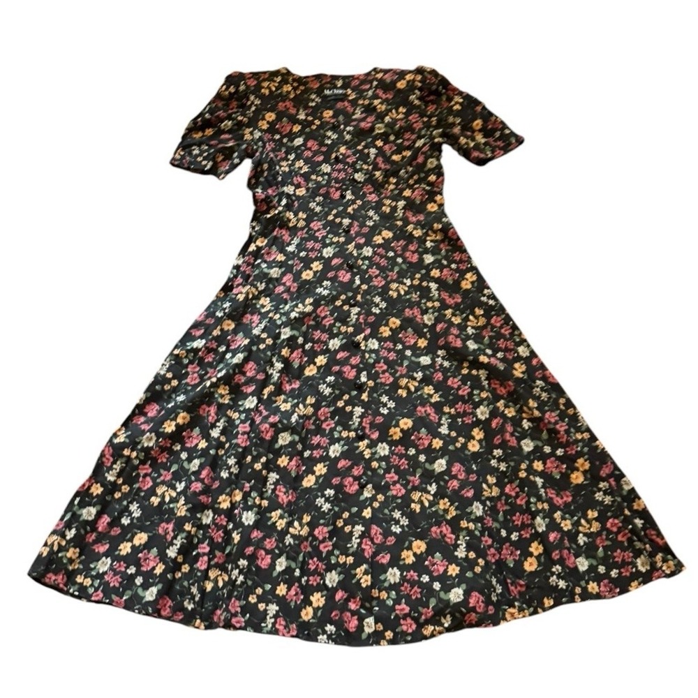 VTG 90s Ms Choice California Dress Black‎ Floral Grunge USA Check Measurements